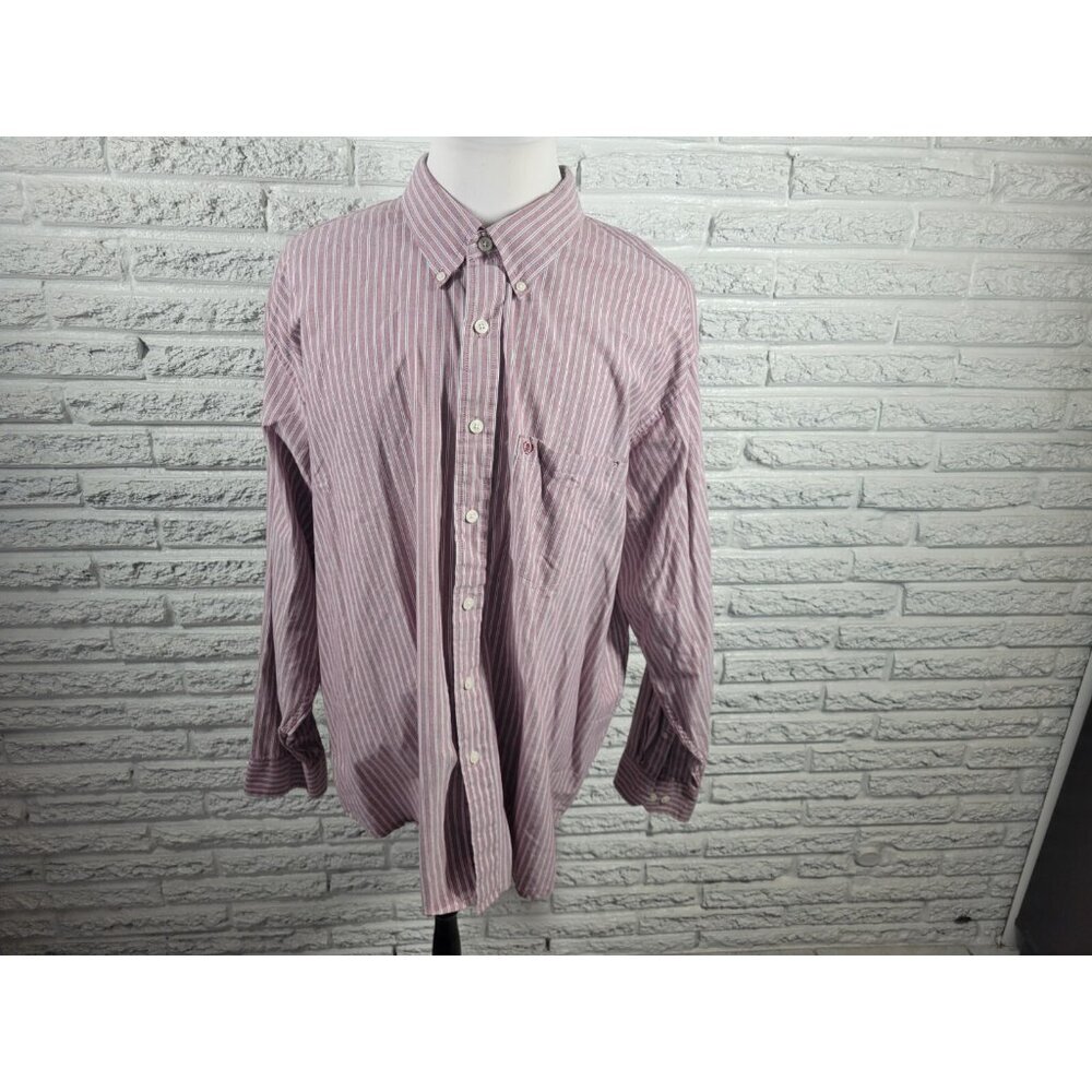 Izod Mens Shirt 3XL‎ Long Sleeve Mauve Stripe Easy Care Collar Cotton STR218E